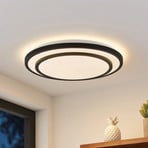 Lindby LED ceiling light Essina, black, metal, CCT, dimmable.