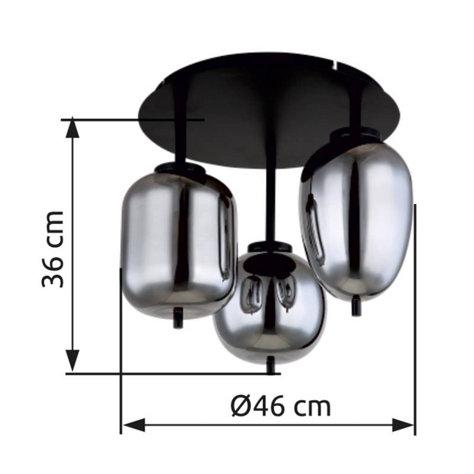 Lampa sufitowa Blacky, czarny/dymny szary, Ø 46 cm, szkło, 3-punktowa.