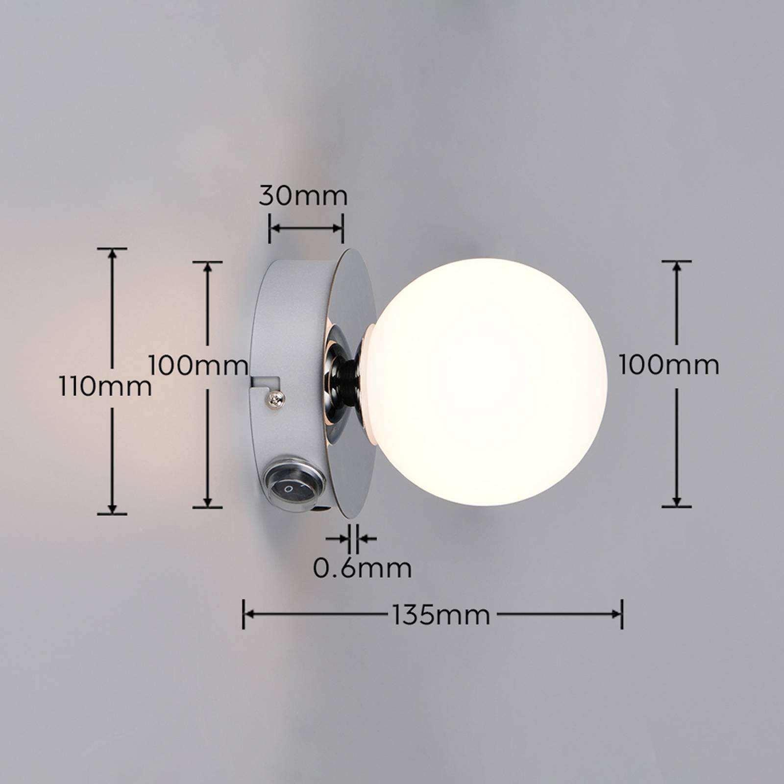 Vegglampe Alfio, Ø 11 cm, kromfarget, metall/glass, IP44