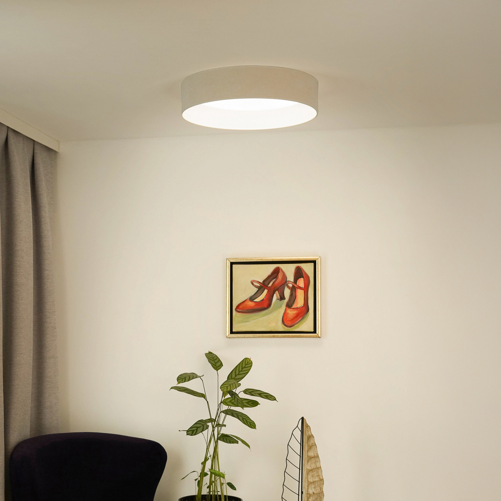 LED ceiling light Plafond, white, fabric, Ø 45 cm, 3-step dimmable