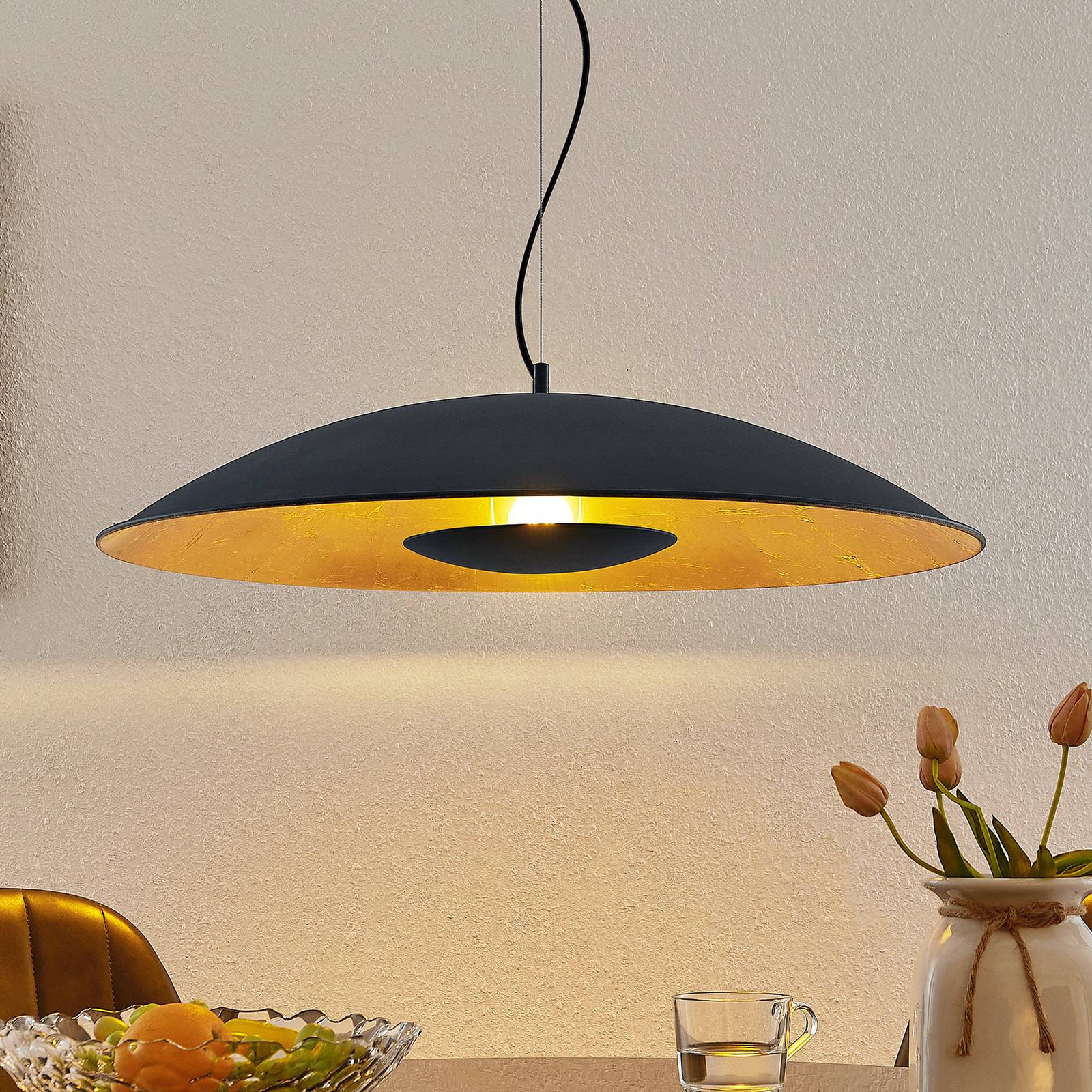 ergens Tante Rechtsaf Lindby Narisara hanglamp zwart-goud 1-lamp 80 cm | Lampen24.nl