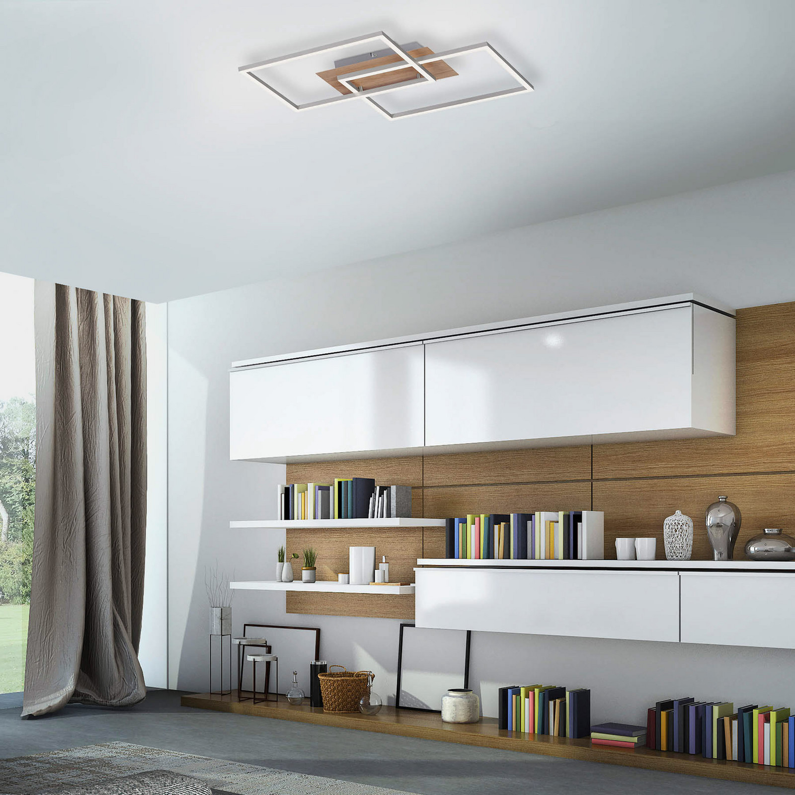 JUST LIGHT. Iven plafonieră LED dim oțel/lemn 504x42cm - dormitor - modern - oțel de culoarea lemnului - Metal