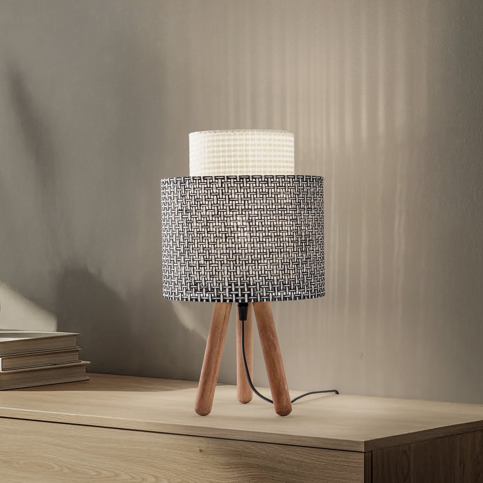 Laualamp Dona, must-valge mustriga/puuvärvi, kangas