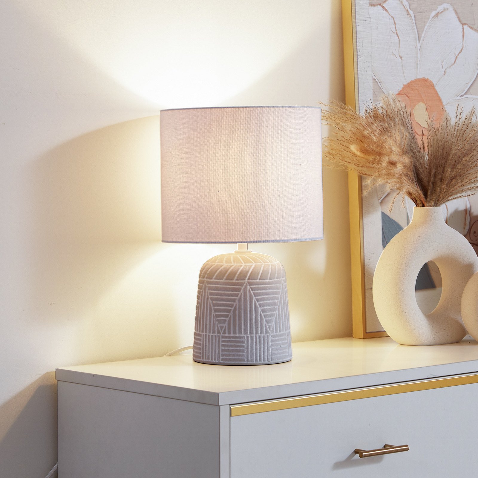 Lampă de masă Lindby Thalassia alb Ø 26 cm ceramică - Camera de zi / sufragerie - Casă de țară / Rustic