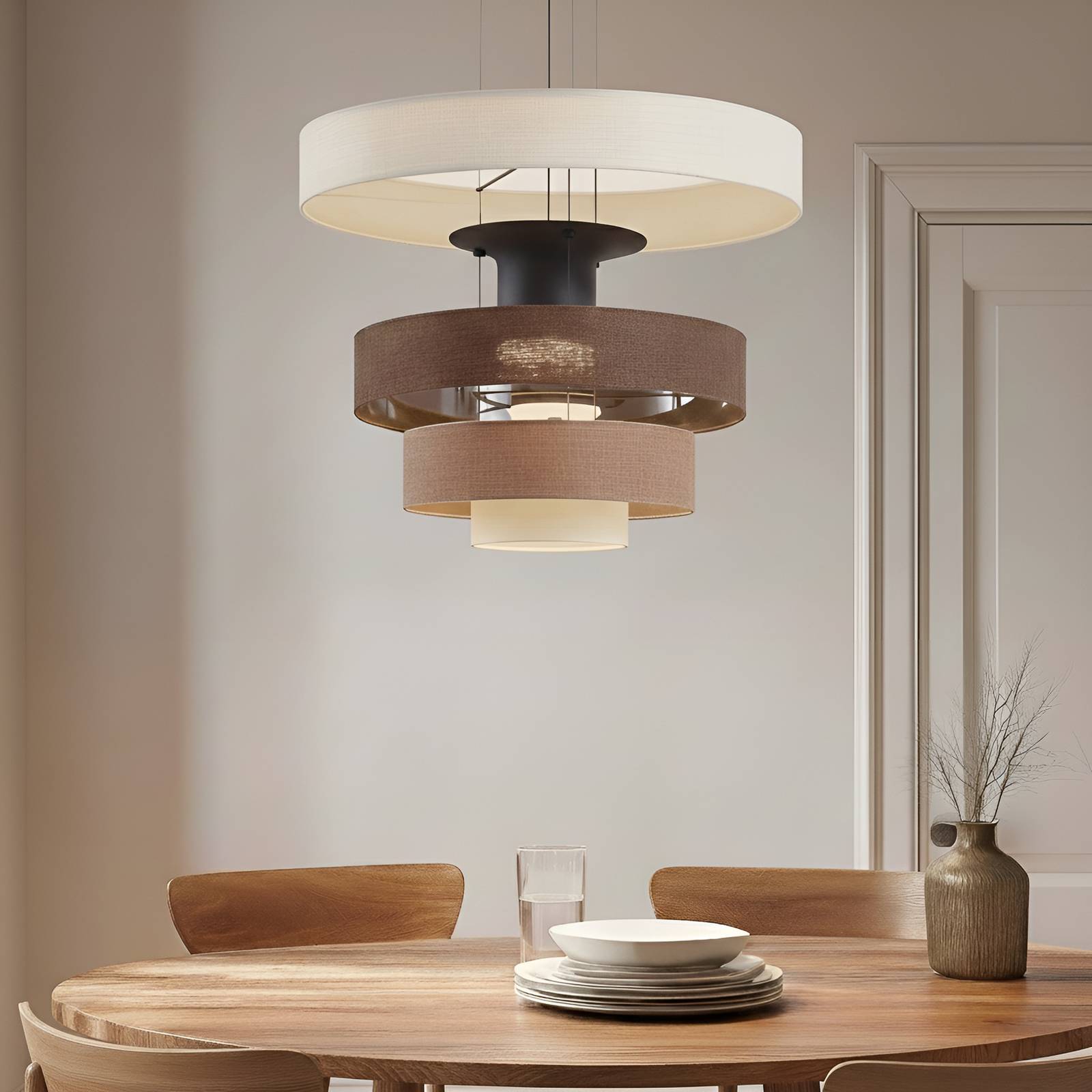 Lucande LED-Hängelampe Peldano, Ø50 cm braun/beige, step-dim günstig online kaufen