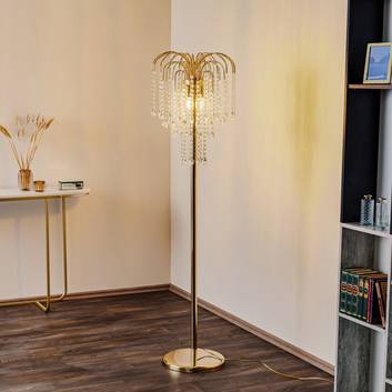Pioggia floor lamp with crystal rain, gold