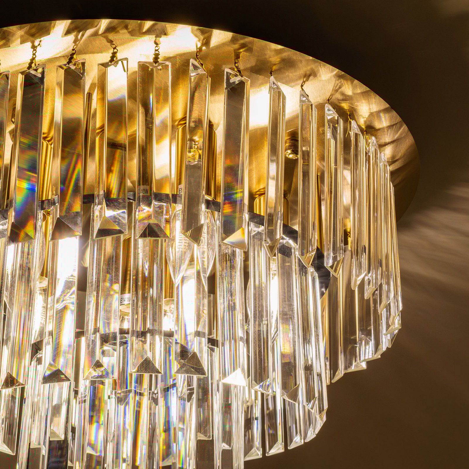 Milano ceiling light, Ø 45 cm, gold/crystal, glass, 6 x E14