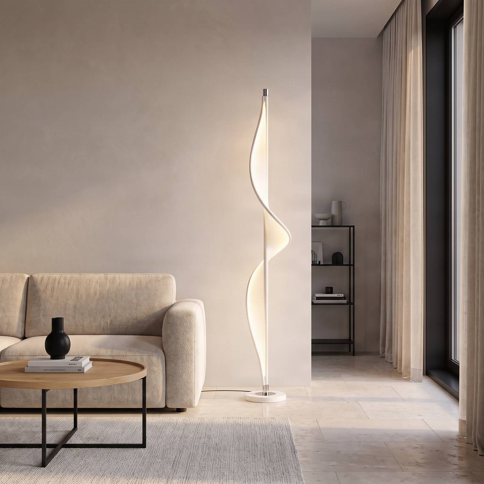 Lucande lampa stojąca LED Edano, 154 cm, biały, tekstylny, ściemniany