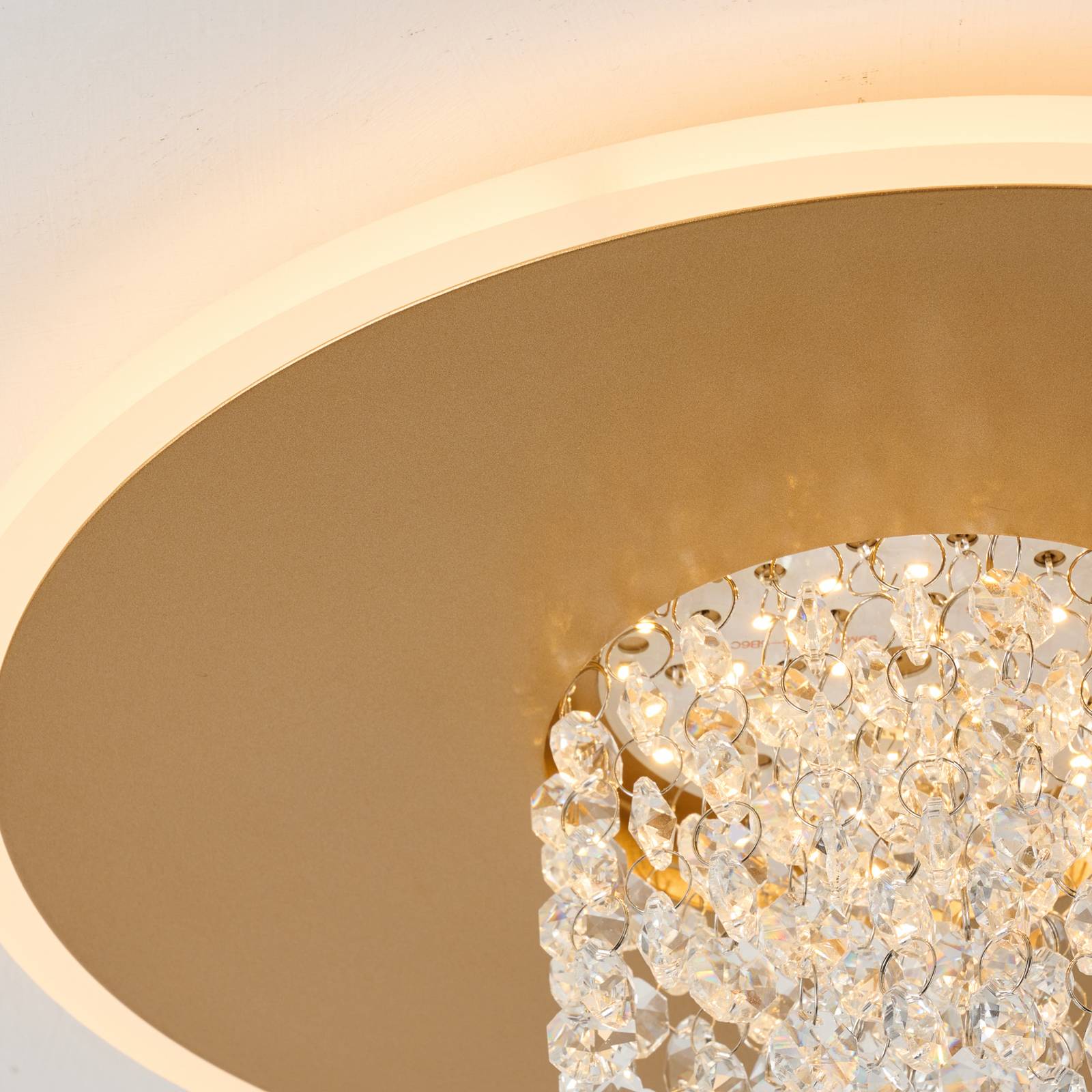 LED-Deckenleuchte Deluge, goldfarben, Ø 32 cm, Metall/Acryl günstig online kaufen