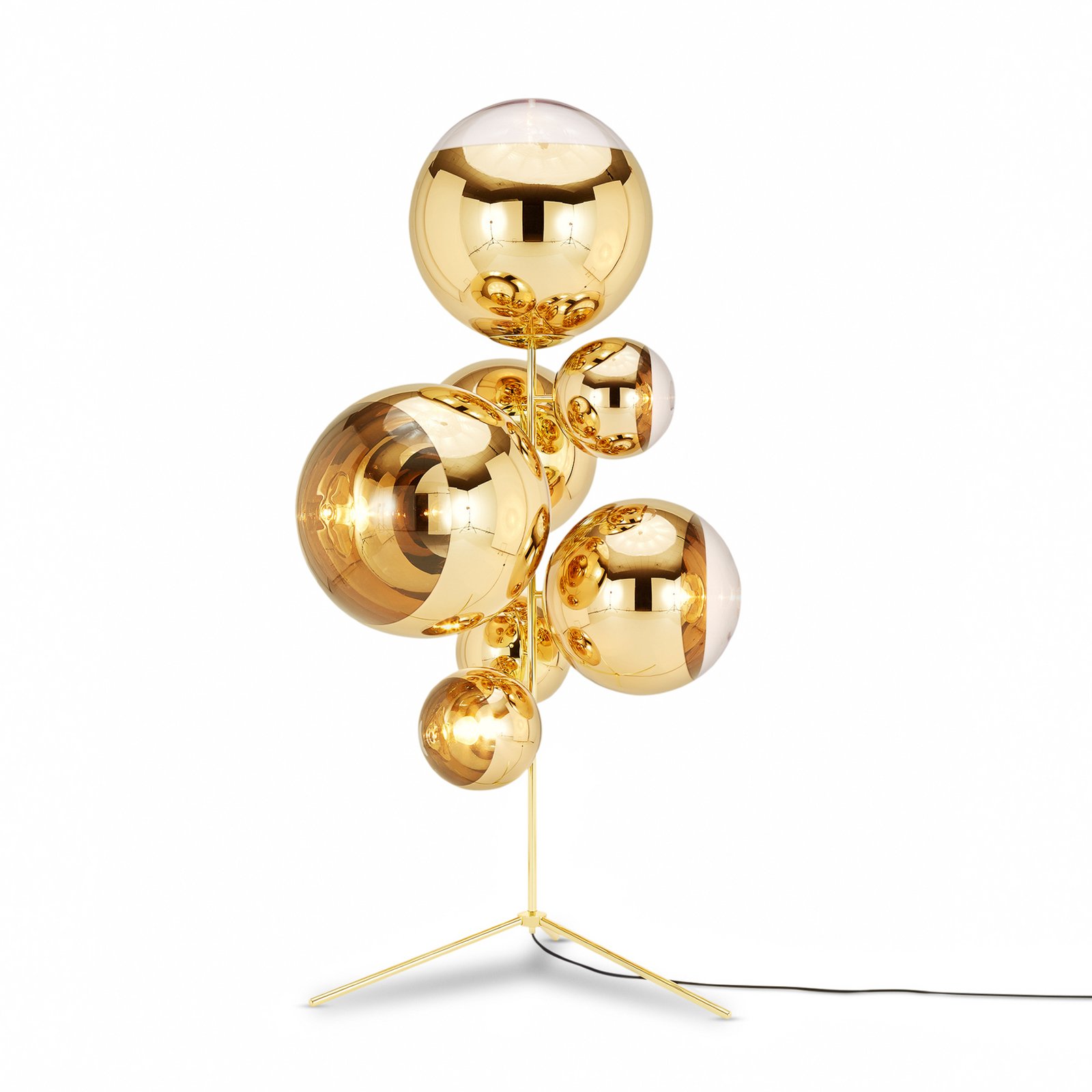 Tom Dixon Mirror Ball Floor Chandelier, gold-coloured, 182 cm