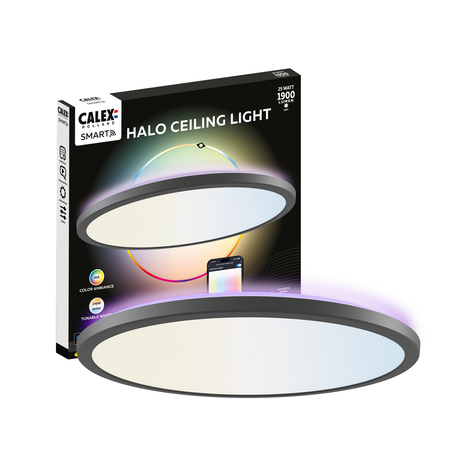 Calex Smart LED-Deckenlampe HALO Ø 40cm schwarz IP54 RGB CCT