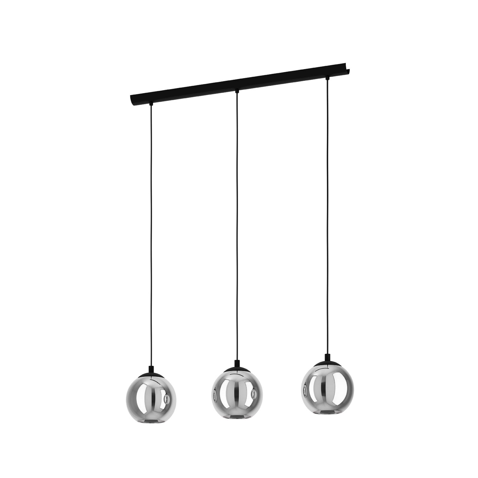 Závesné svietidlo Ariscani, dymovo sivá, dĺžka 77 cm, 3-pl. sklo E27