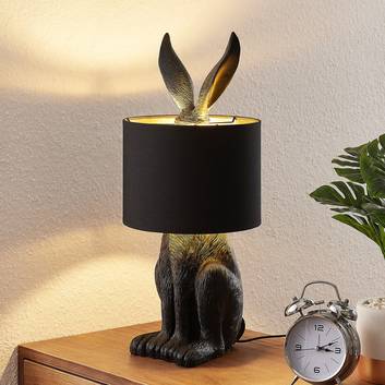 Lindby Lorentina, lámpara de mesa, conejo, negro