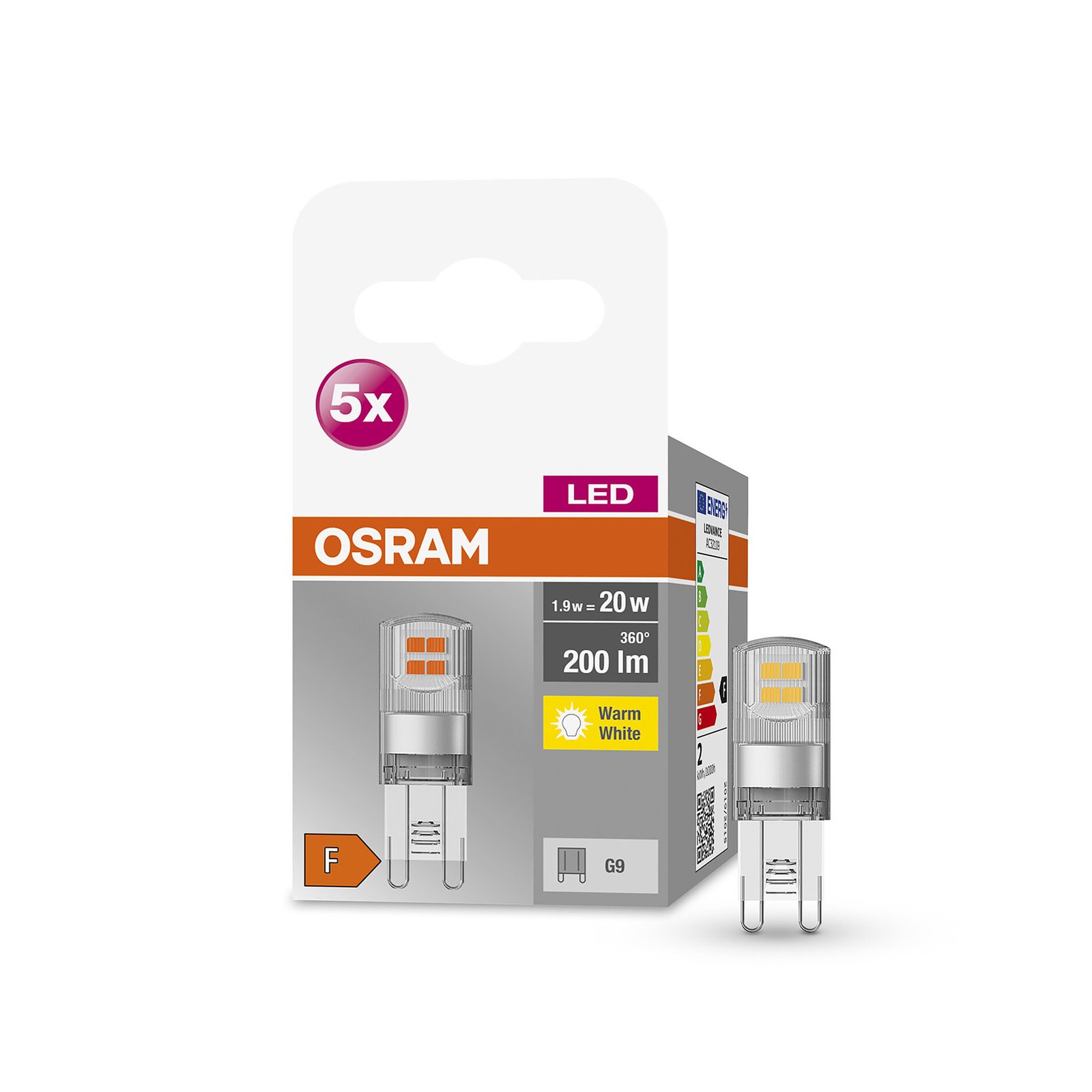 OSRAM Base PIN LED bi-pin G9 1,9W 2.700K 5 ud