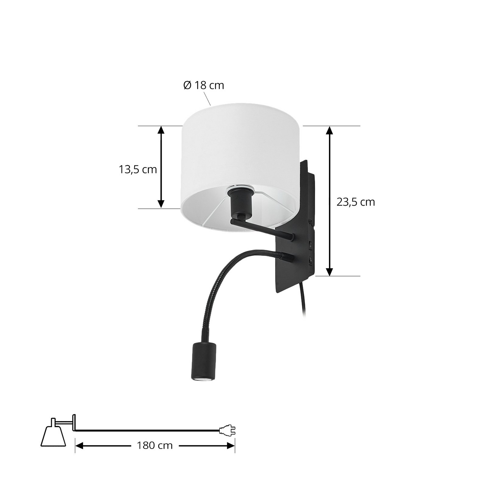 Lindby, applique murale Florens, noire, lampe de lecture LED, 23,5 cm