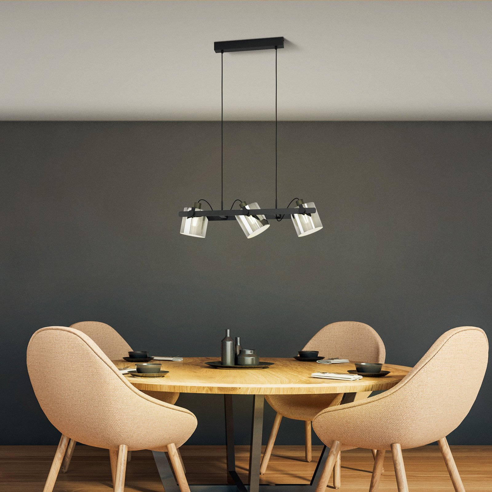 Lampa wisząca Hornwood 2, długość 78 cm, czarna, 3-punktowa.