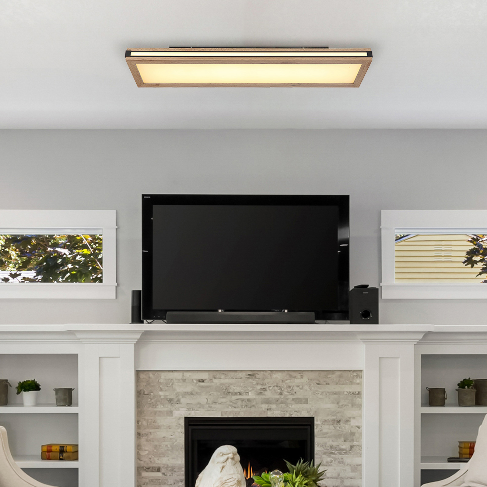 Globo Plafonieră cu LED Karla dreptunghiulară lungime 80 cm - Camera de zi / sufragerie - modern - lemn închis la culoare alb negru