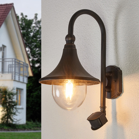 Utendørs vegglampe Daphne, antikk svart, sensor