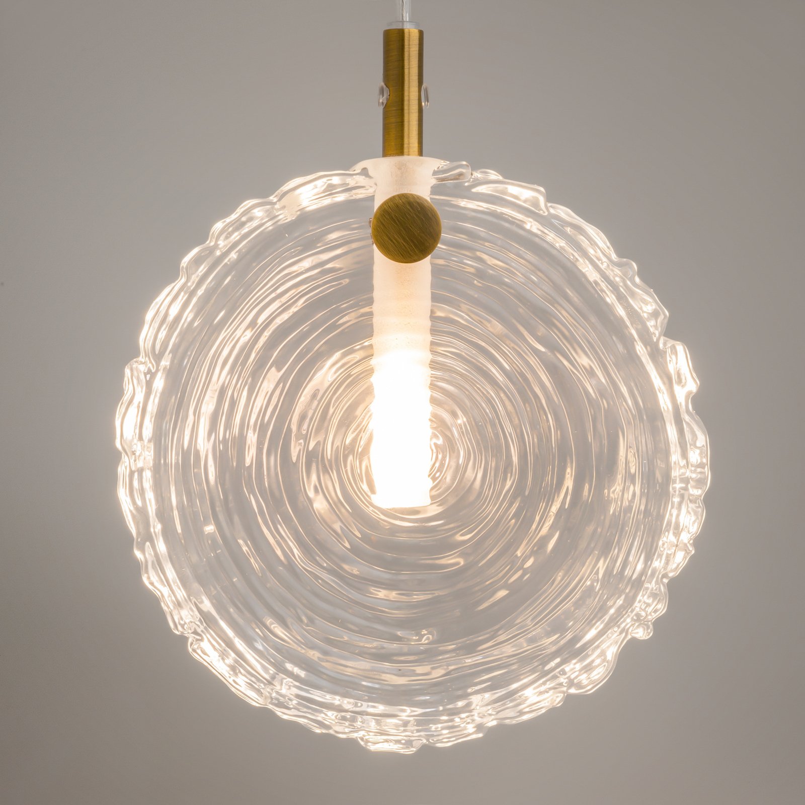 Maytoni Frozen pendant light, Ø 13 cm, clear / brass, glass