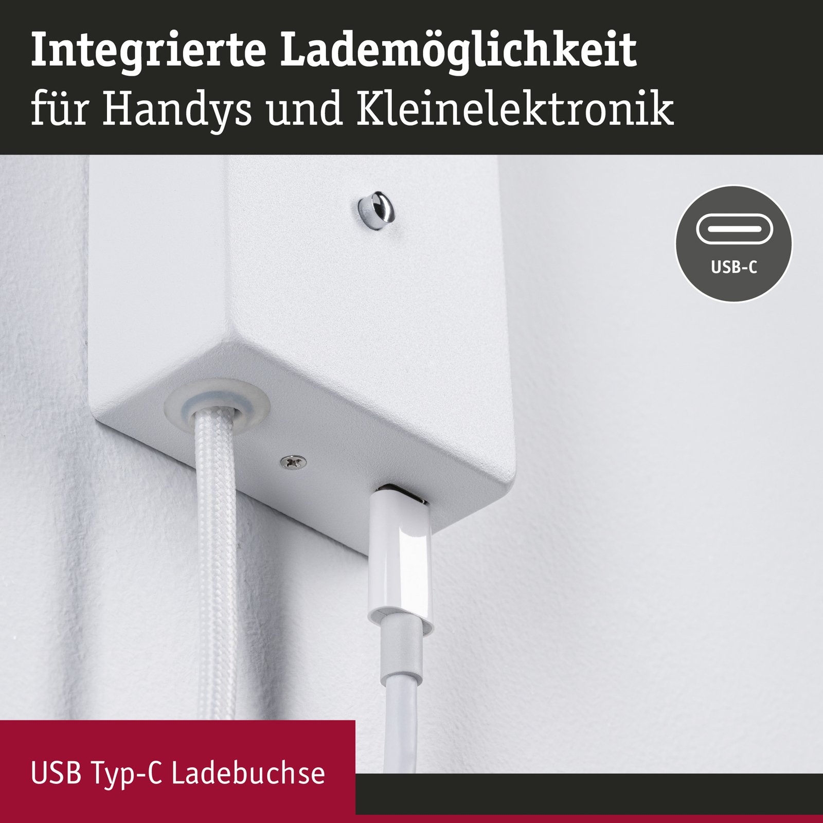 Hulda LED Zidna lampa USB C 3-step Dim. Mat Bijela - Paulmann