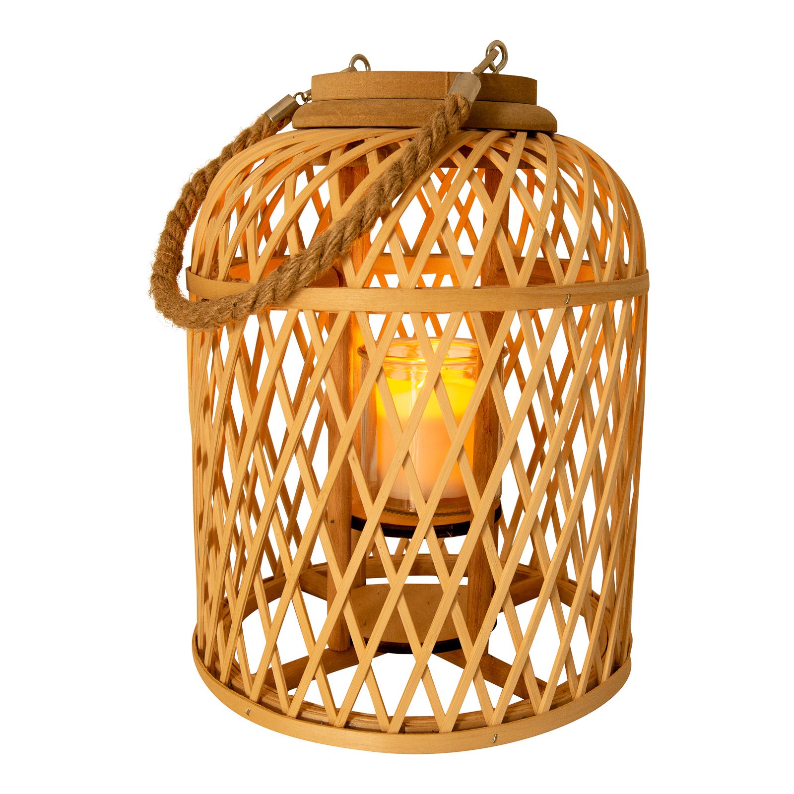 Latarnia solarna LED Kosz, bambus 29 cm, naturalna