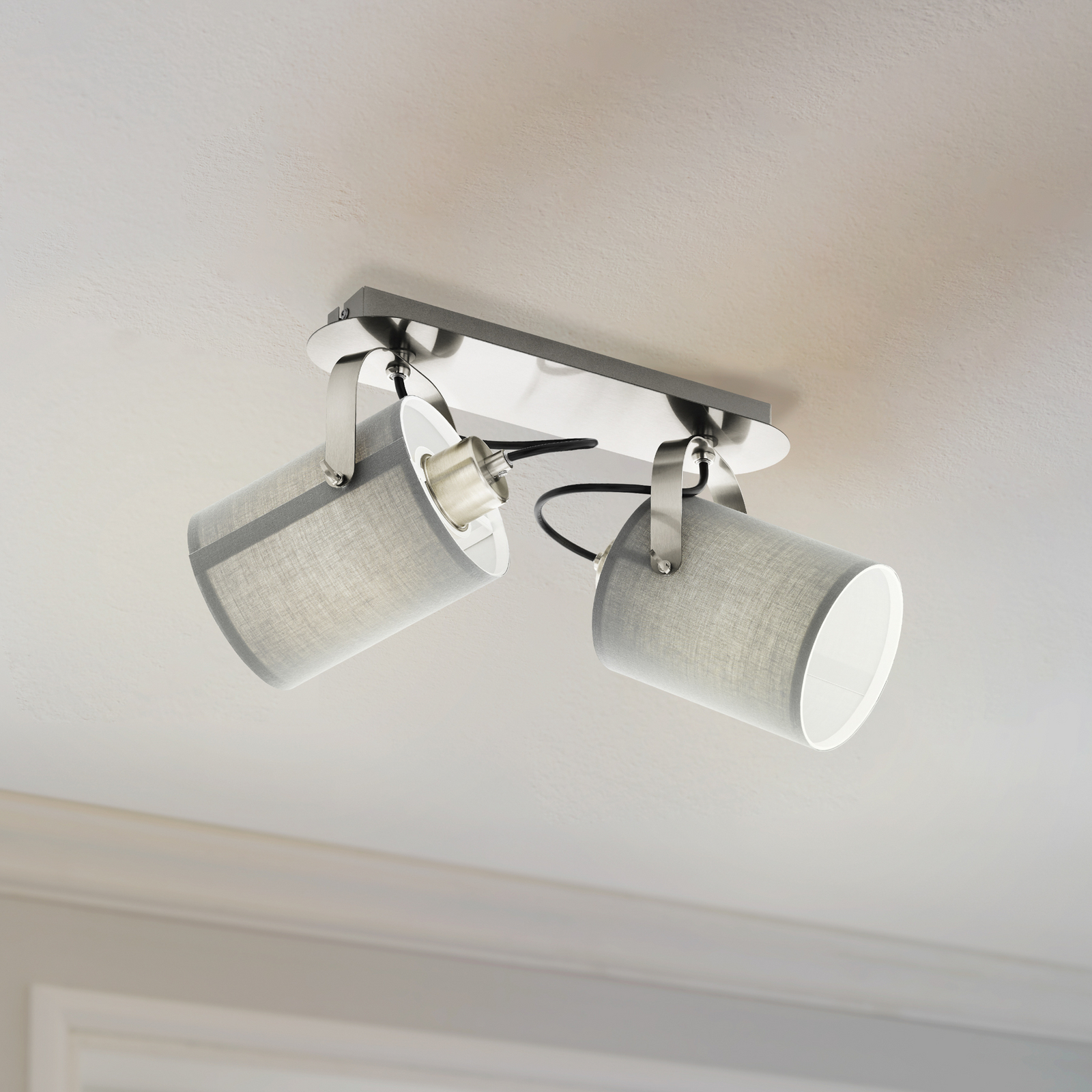 Φωτιστικό οροφής Villabate με 2 γκρι υφασμάτινες αποχρώσεις