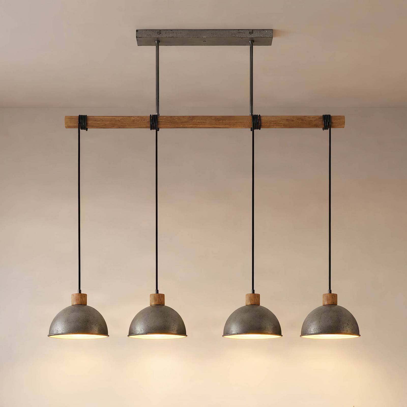 Lindby hengelampe Durbis, 116 cm, 4 lyskilder, grå, tre, E27