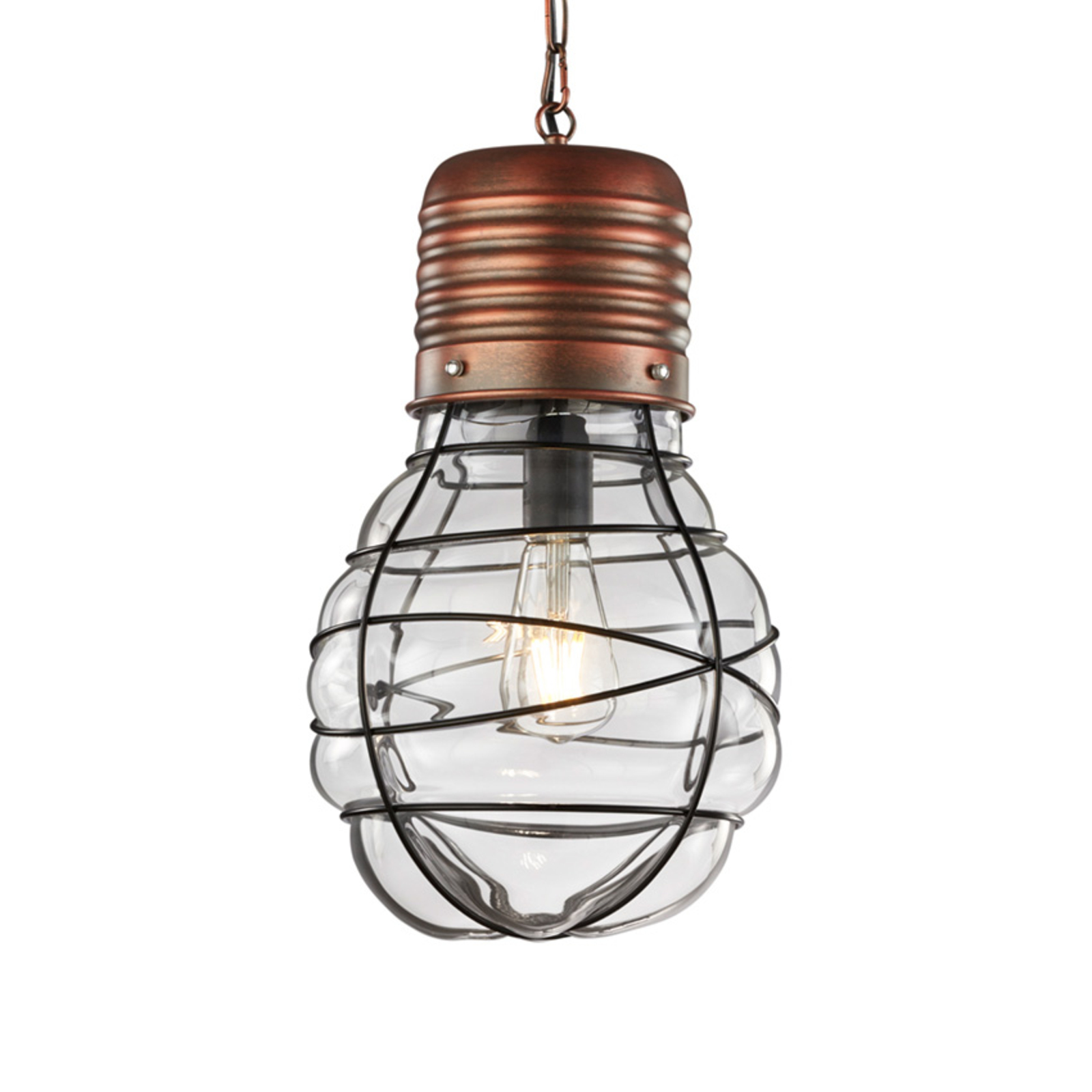 Trio Lighting Pendant lamp Edda Antique copper, for Living / Dining Room, metal, glass, E27, 60 W, energy efficiency: A++, H: 44 cm