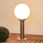 Lindby pjedestāla lampa Vedran, augstums 45 cm, stikls, nerūsējošais tērauds