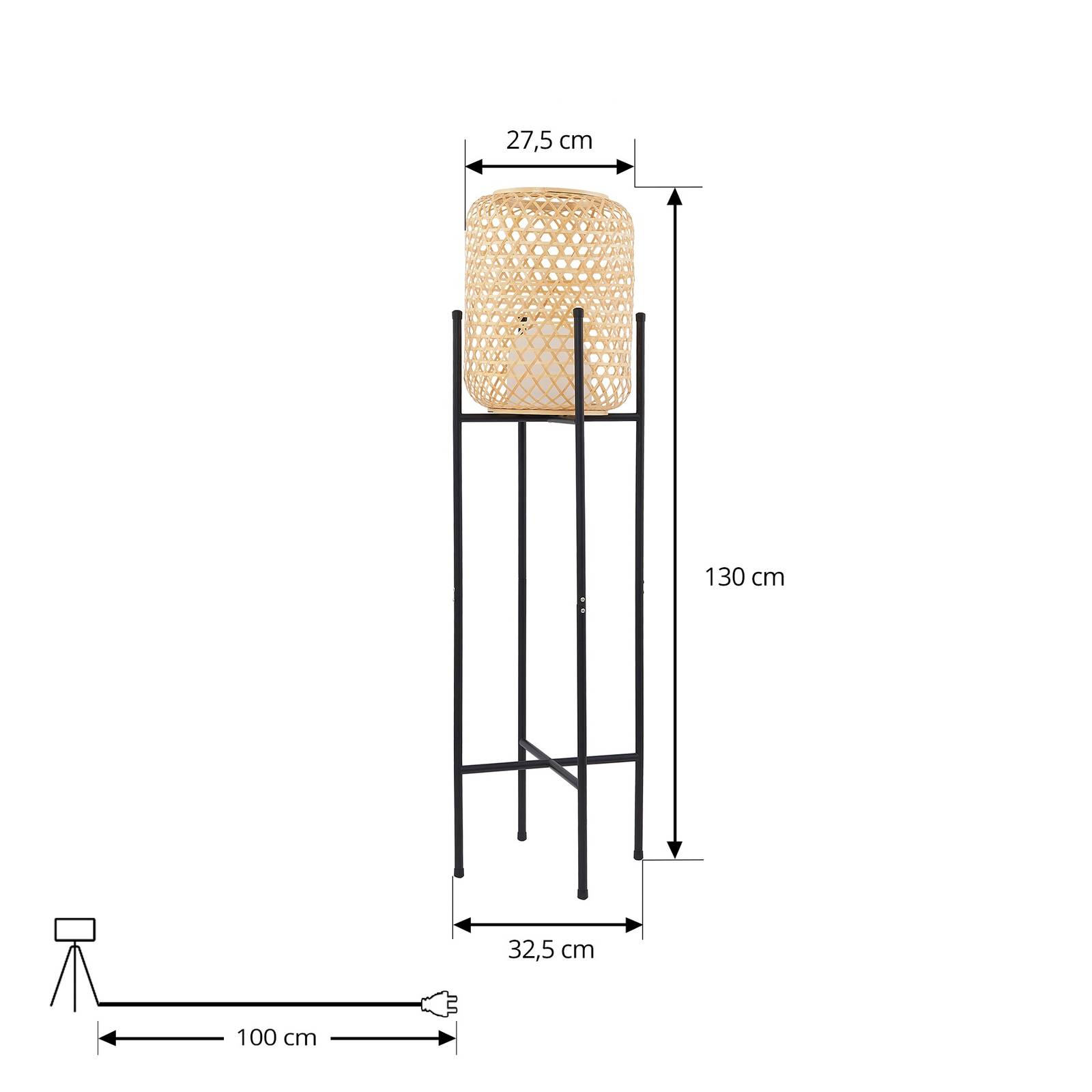 Lucande lampa stojąca LED Adebi, czarna, bambus, Ø32,5cm