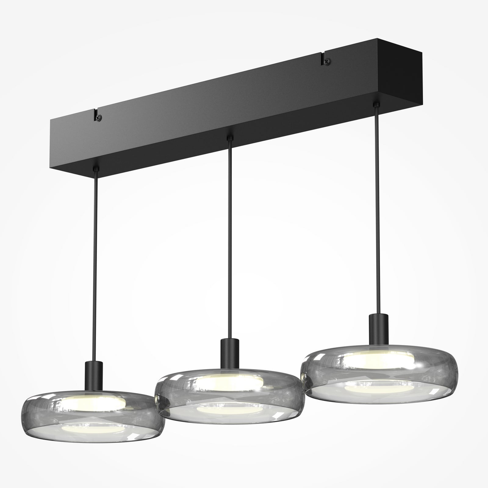 LED viseća svjetiljka FLOAT, siva/crna, 3 svjetla, 68 cm, staklo/metal
