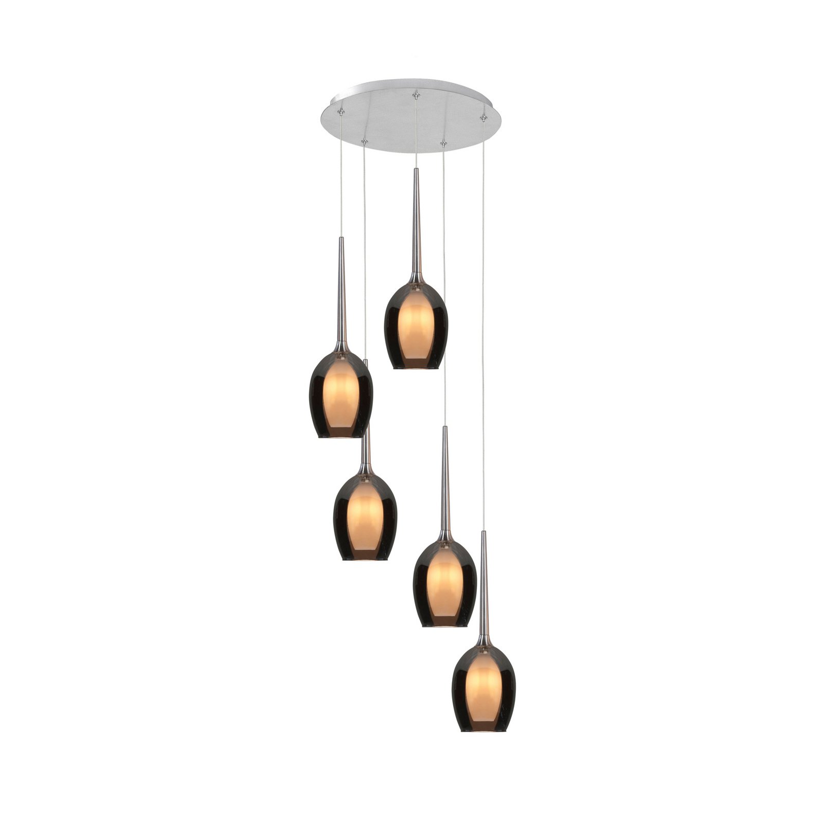 Belle hanging light, smoky grey/nickel, Ø 33 cm, 5-bulb, glass