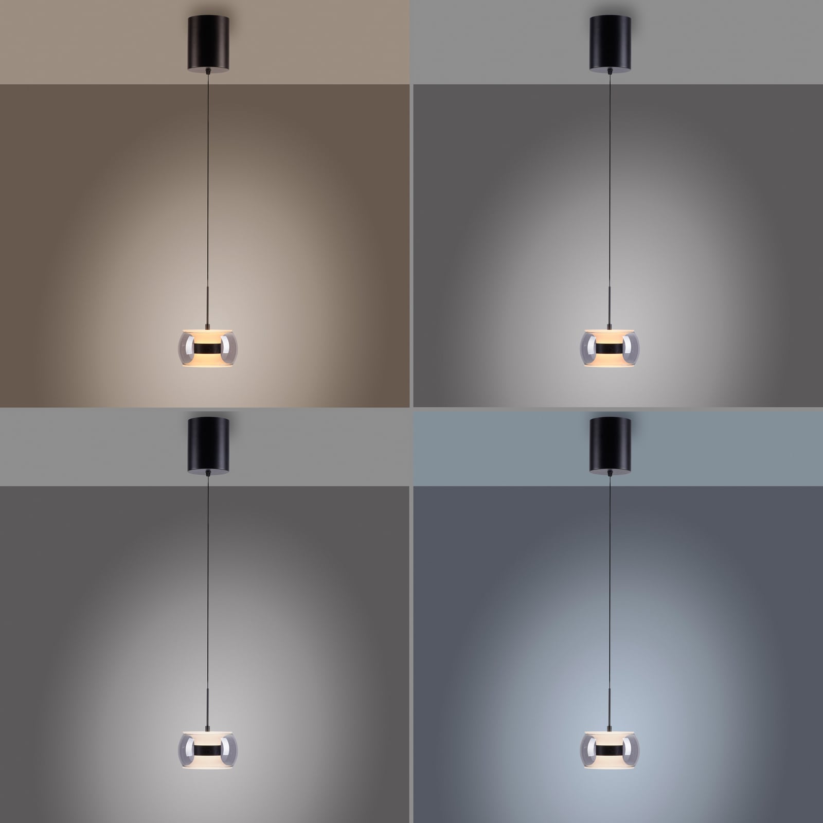 Żyrandol LED Fumea, Ø 16 cm, czarna/dymna, szkło CCT Żyrandol LED Fumea, Ø 16 cm, czarna/dymna, szkło CCT