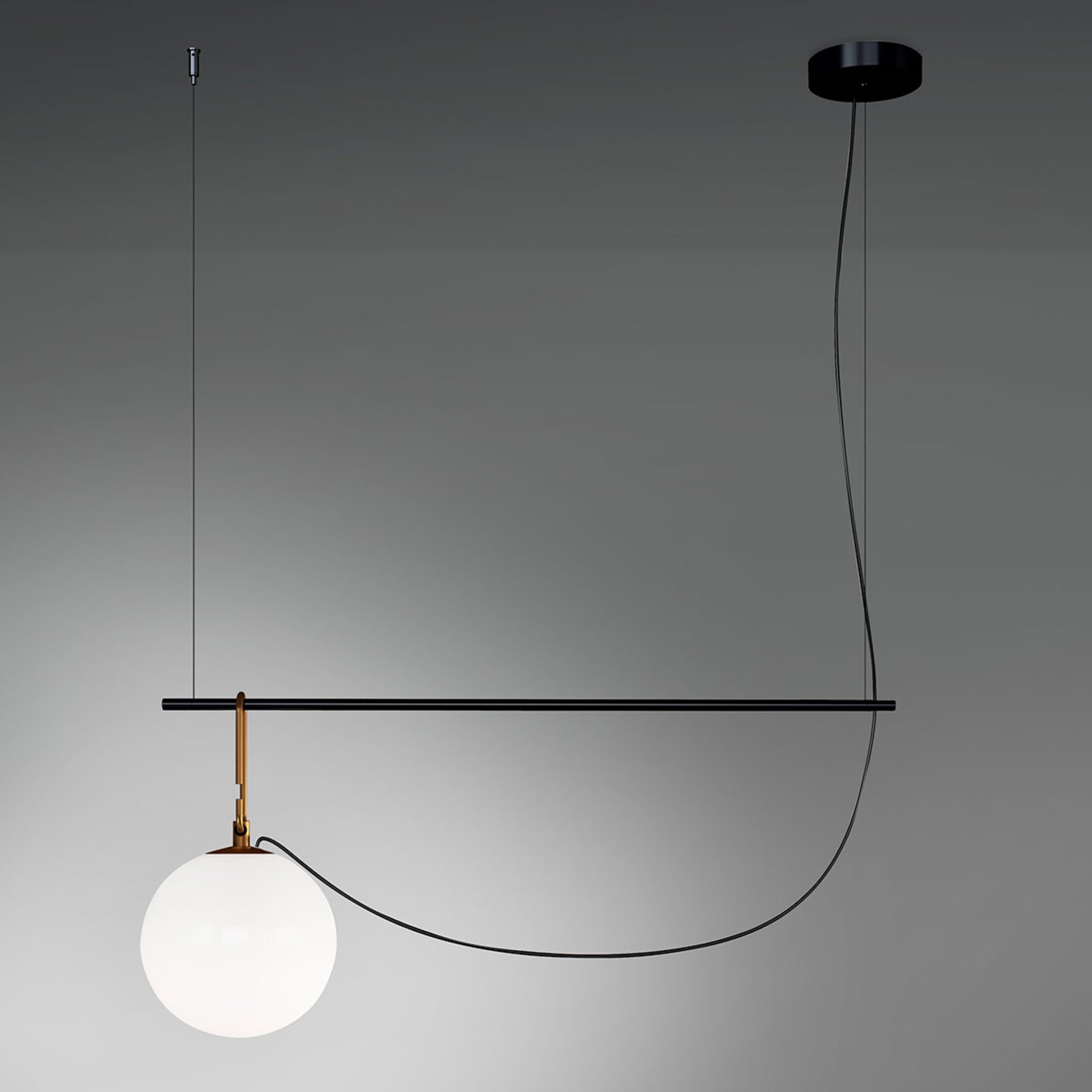 Artemide nh S2 22 hanging lamp sphere 22 cm, for Living / Dining Room, glass, brass, E27, 15 W, energy efficiency: A++, L: 90.5 cm, W: 22 cm, H: 40.3 cm