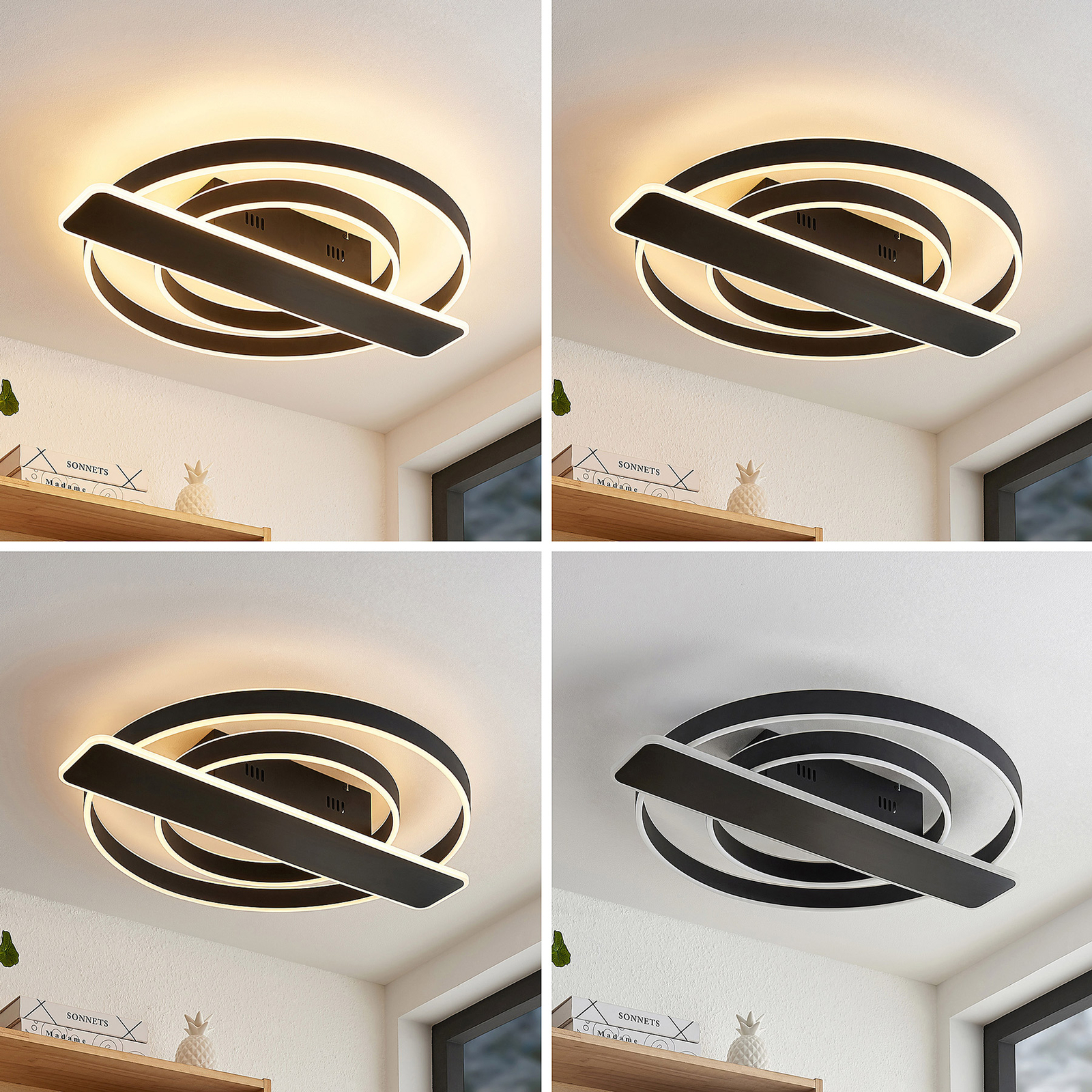 Lucande Linetti LED-taklampe, rund, svart