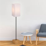 Woody floor lamp, natural wood, fabric, cuboid