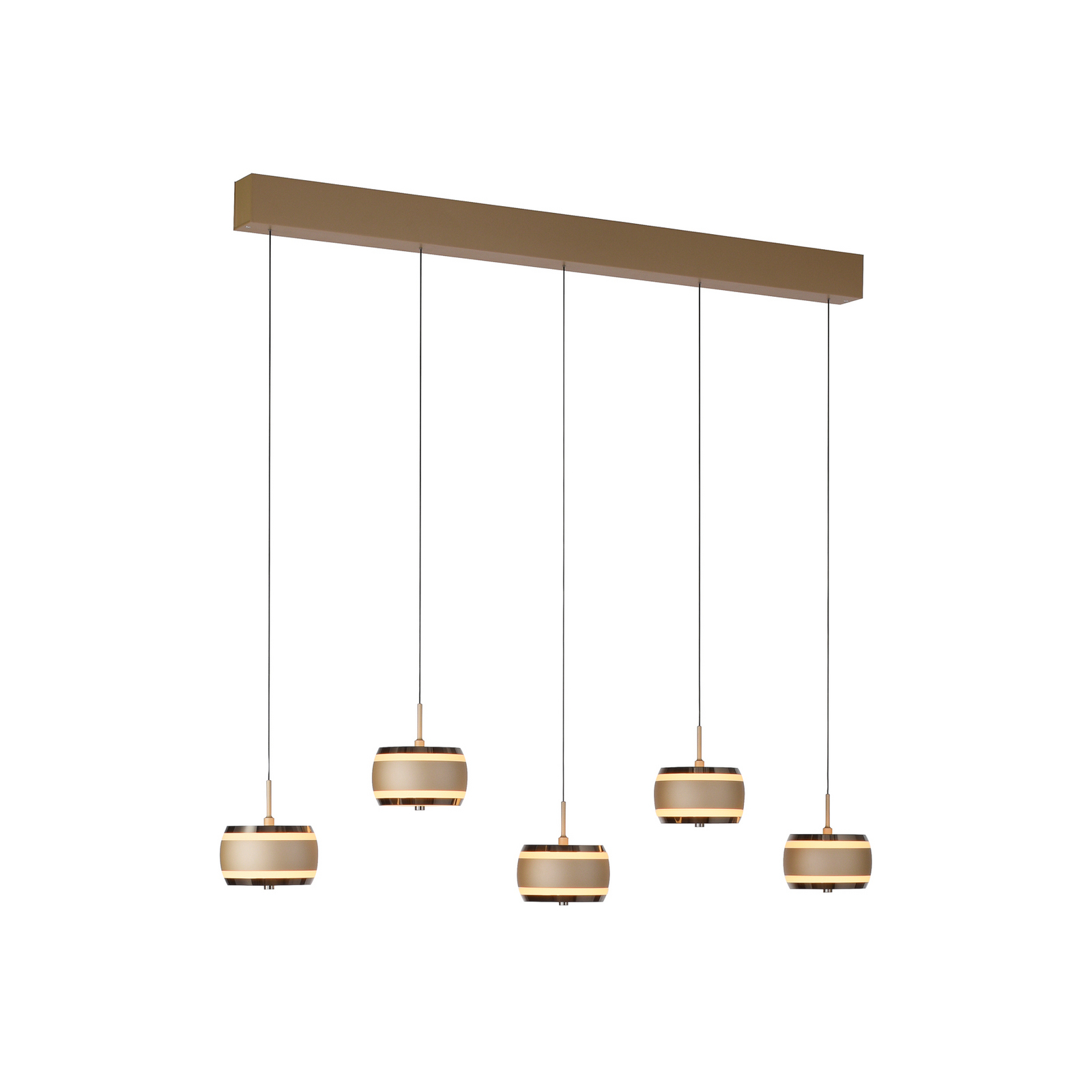 PURE LED-Hängelampe Falling Rings, bronze Länge 101 cm 5-fl.