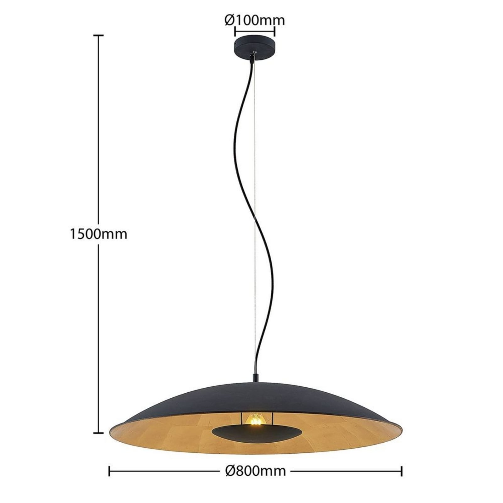 Lindby hanging light Narisara, Ø 80 cm, E27, black-gold Lindby hanging light Narisara, Ø 80 cm, E27, black-gold