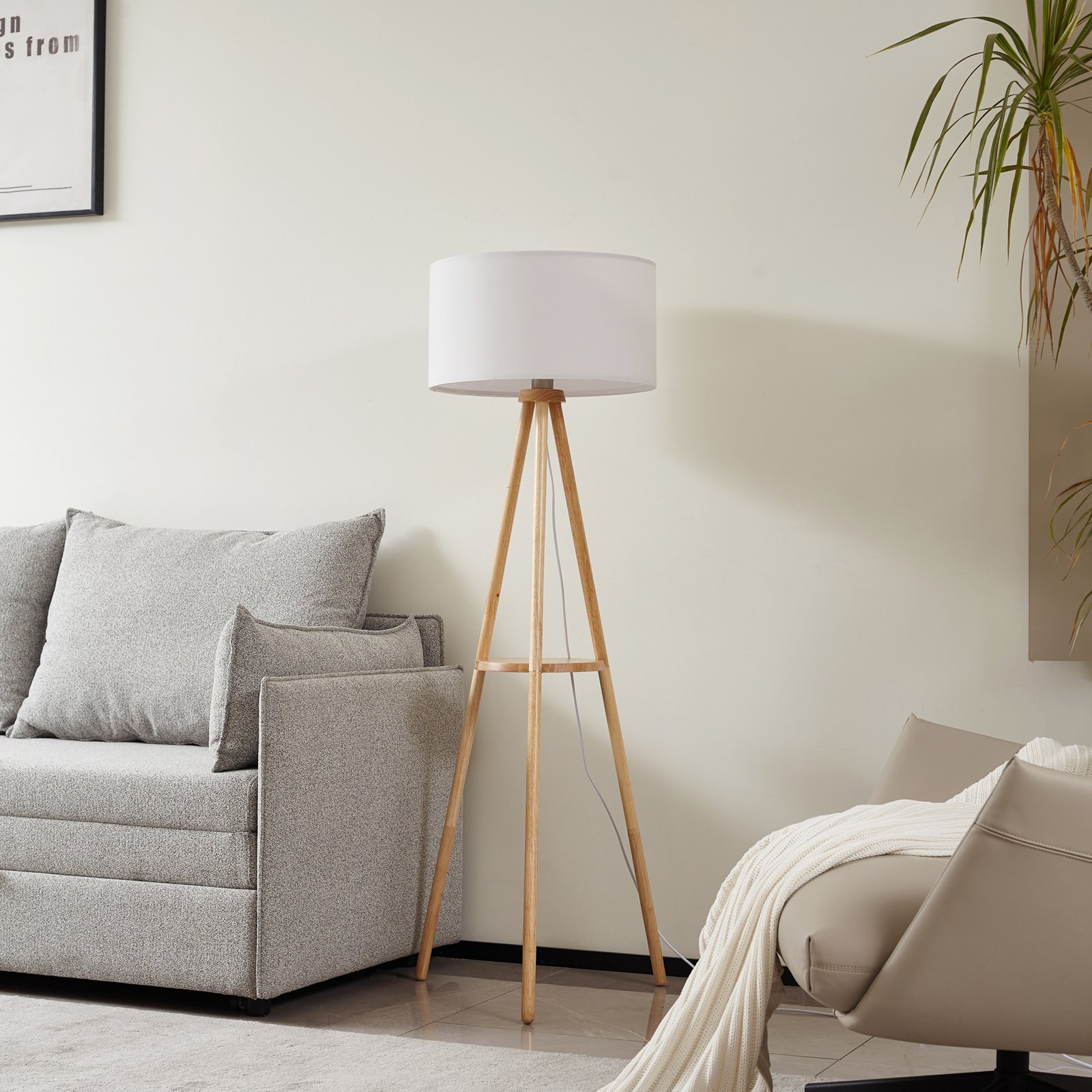 Lindby Adamio floor lamp, white, fabric, Ø 45.5 cm