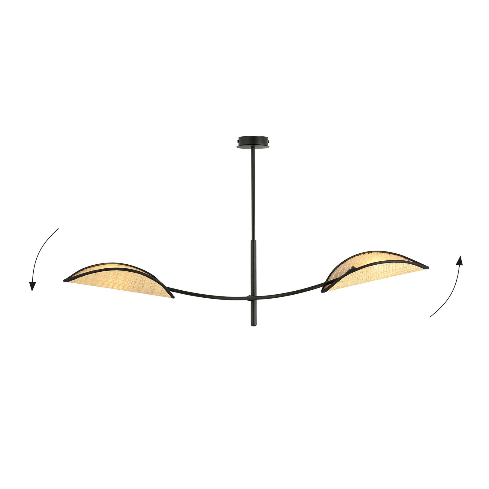 Lotus stropna svjetiljka, izgled crna/ratan, 2 žarulje