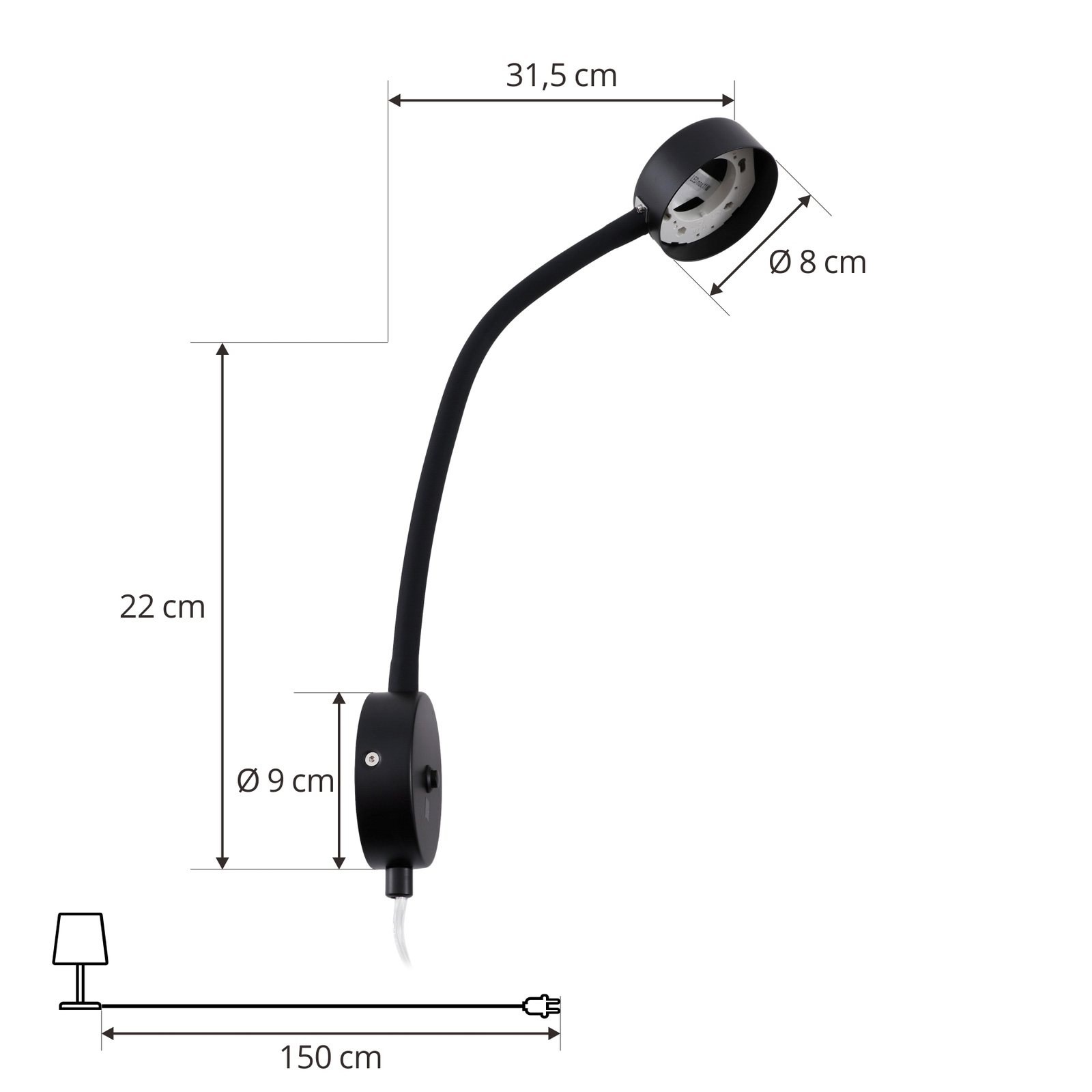 Lindby Jyla wall lamp, matt black, GX53, flexible arm, plug