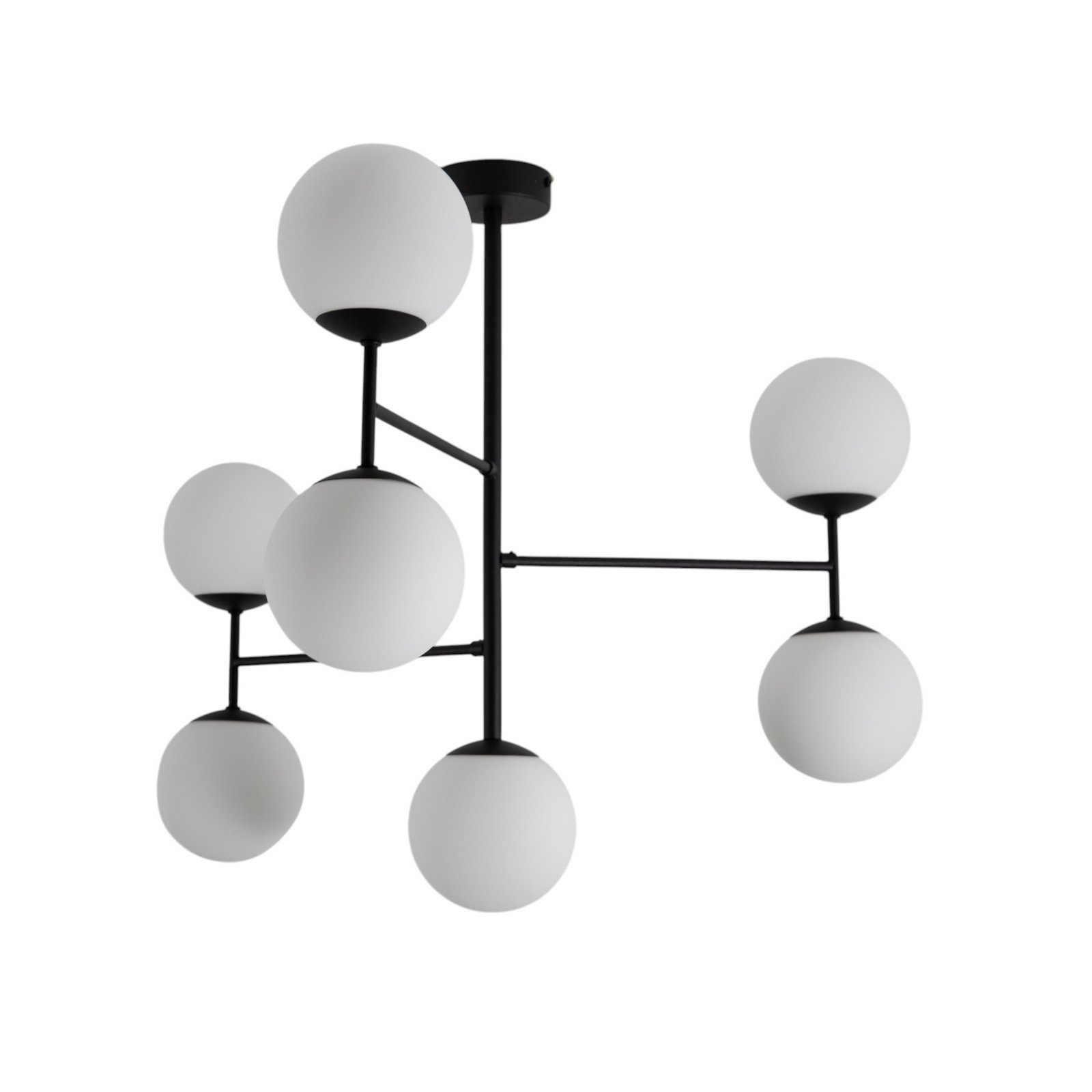 Plafonnier Korek, noir/blanc, verre, 75 cm, à 7 lampes, E14