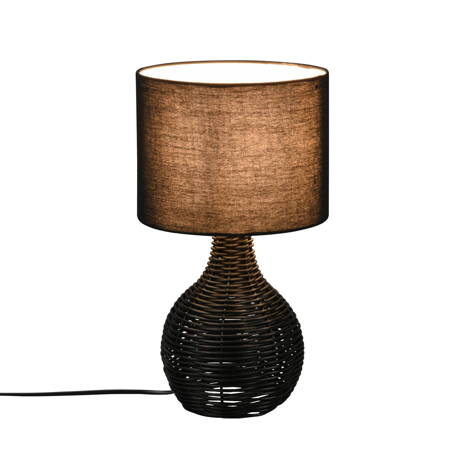 Sprout asztali lámpa, rattan és textil, fekete