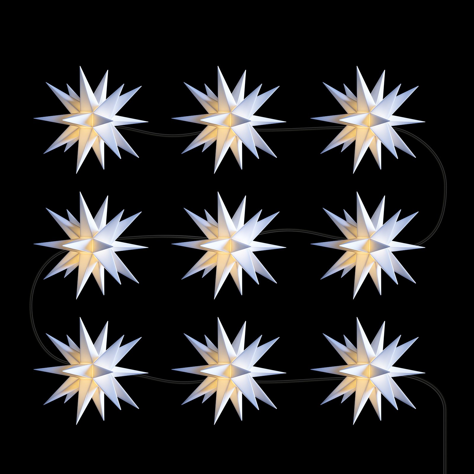 In Weiß - LED Lichterkette mit 9 Sternen f. außen