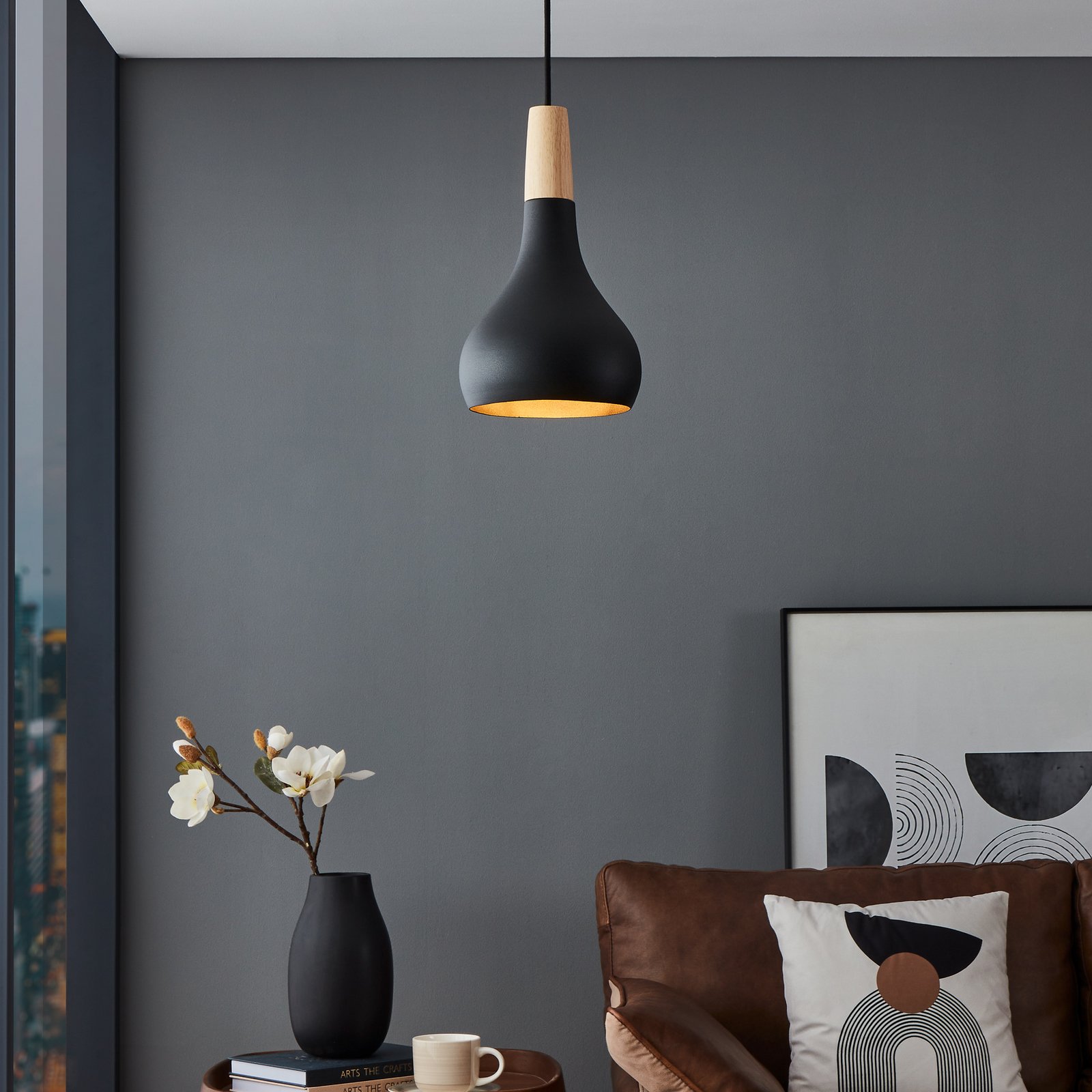 Lampa wisząca Sabinar, 1-punktowa, czarna, Ø 18 cm