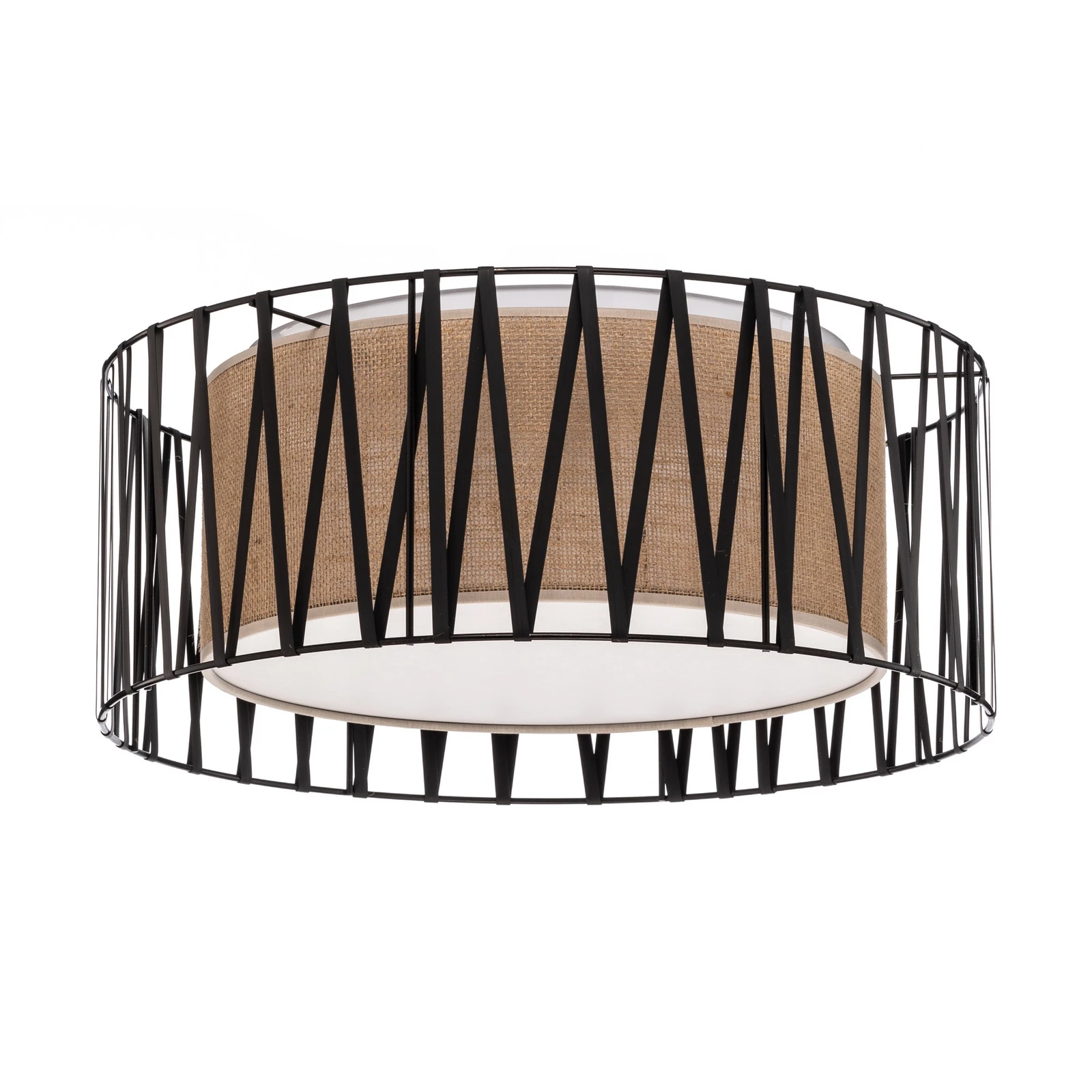 Harmony ceiling light, black, natural jute, Ø 50 cm