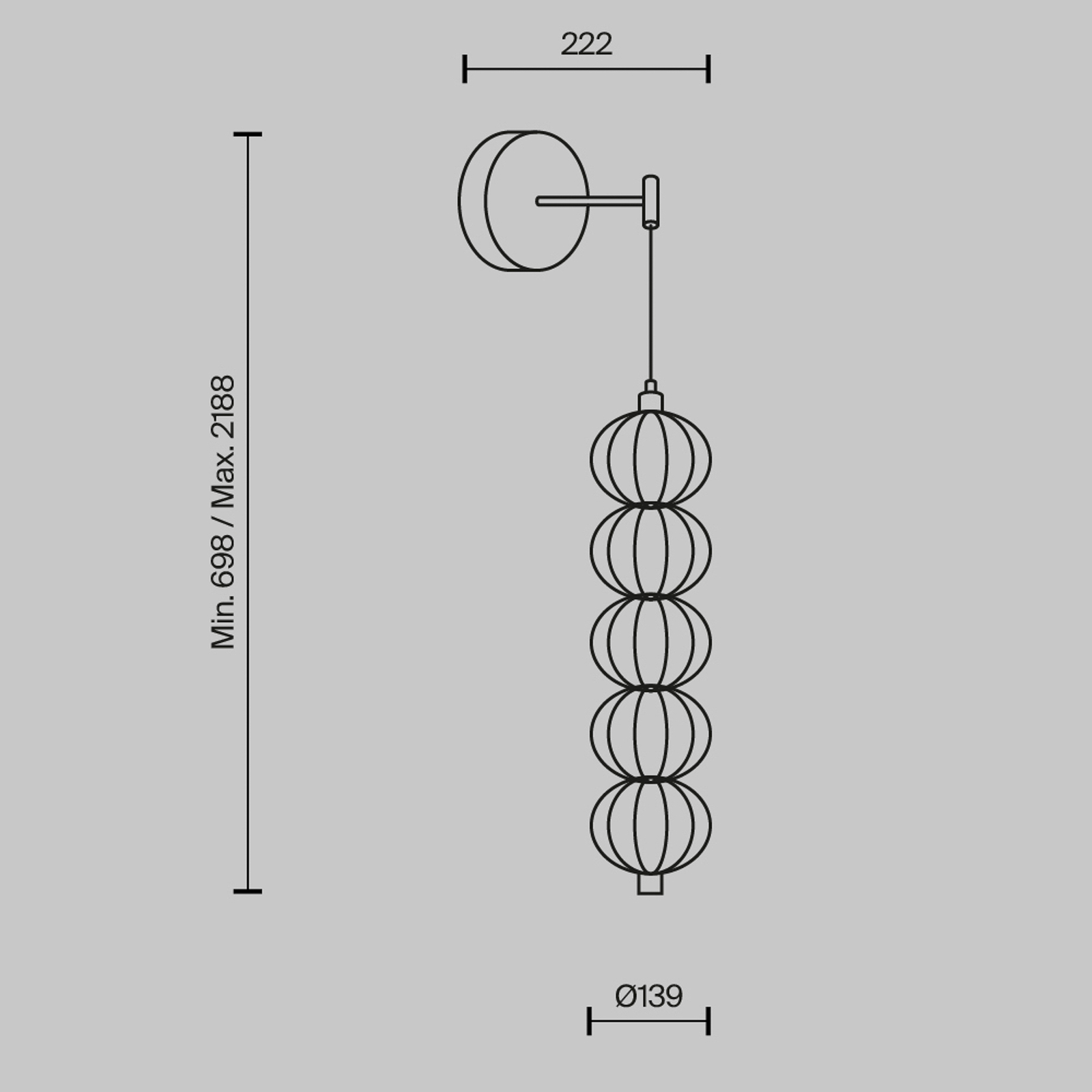 Maytoni Golden Cage LED wall light, height 218.8 cm, metal