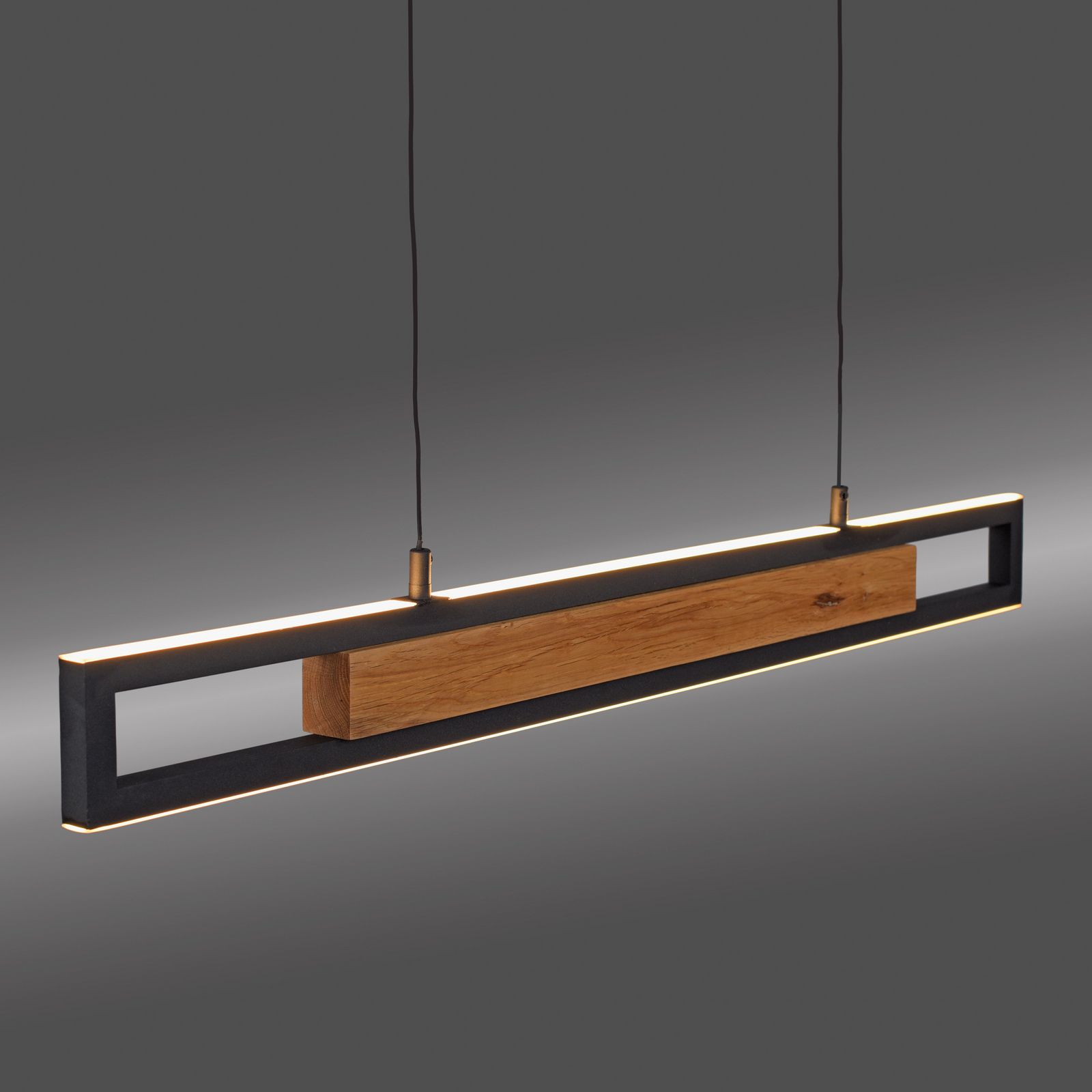 Sveja LED függő lámpa, hossza 80 cm, fekete/fa színű, CCT