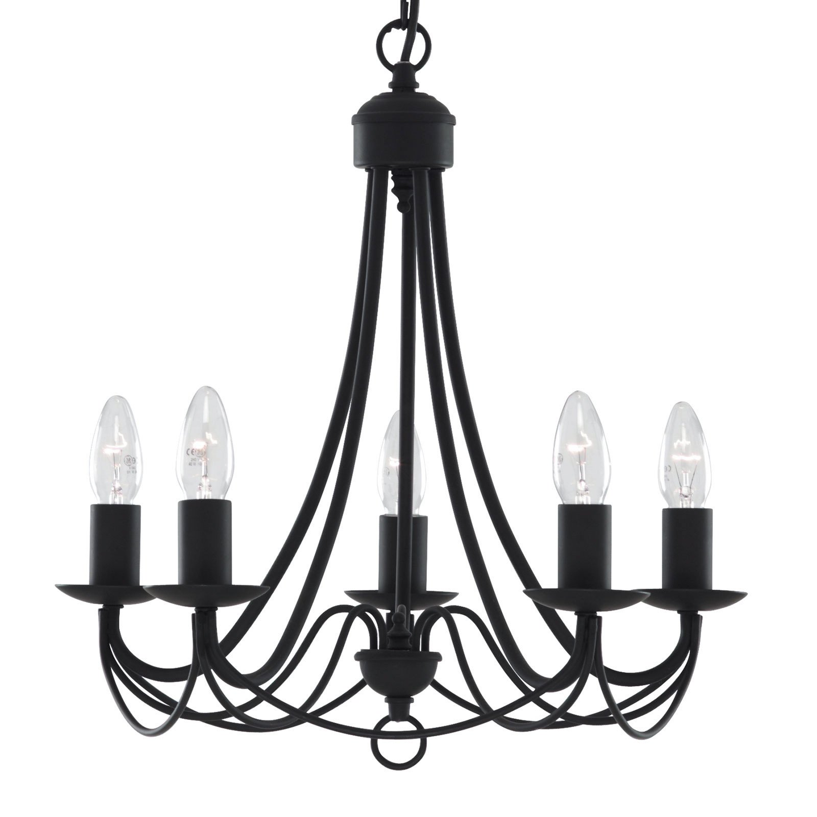 Maypole chandelier matt black, 5-bulb
