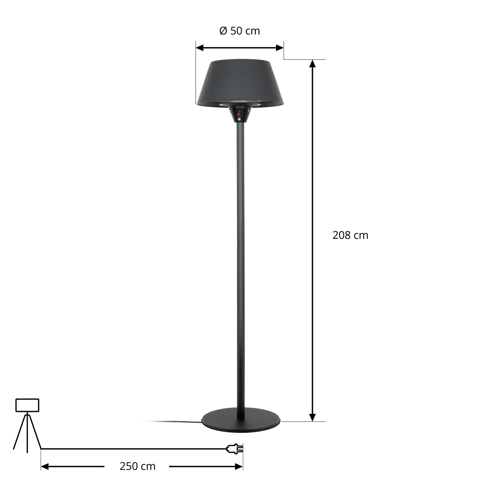 Lucande Vamio staande terrasverwarmer, zwart, 210 cm, afstandsbediening Lucande Vamio staande terrasverwarmer, zwart, 210 cm, afstandsbediening